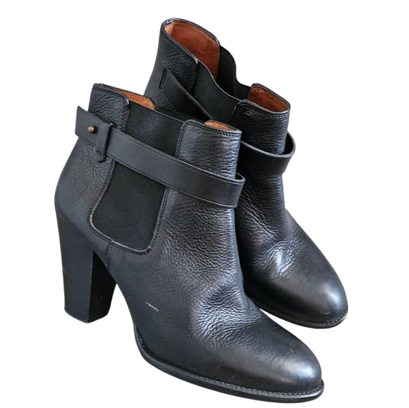 Madewell 'Lonnie' Ankle Bootie Sz 8 Black Leather Stacked Heels Side Flaw - Picture 1 of 8